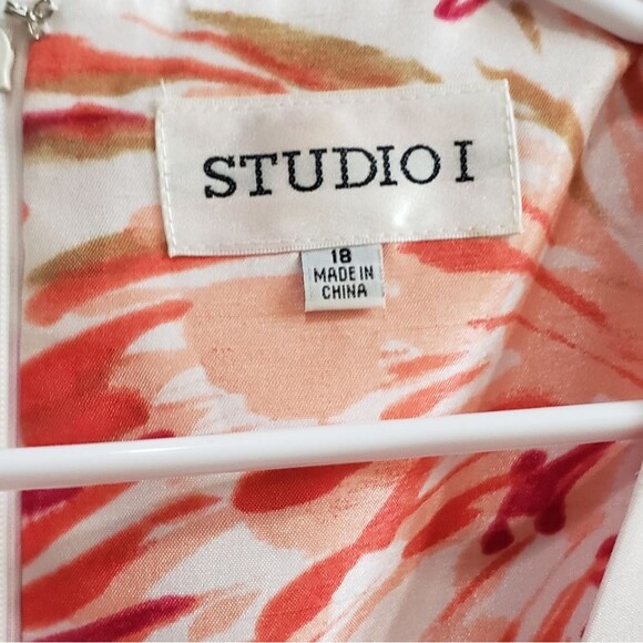 studio 1 orange floral sleeveless dress size 18 - Picture 3 of 5